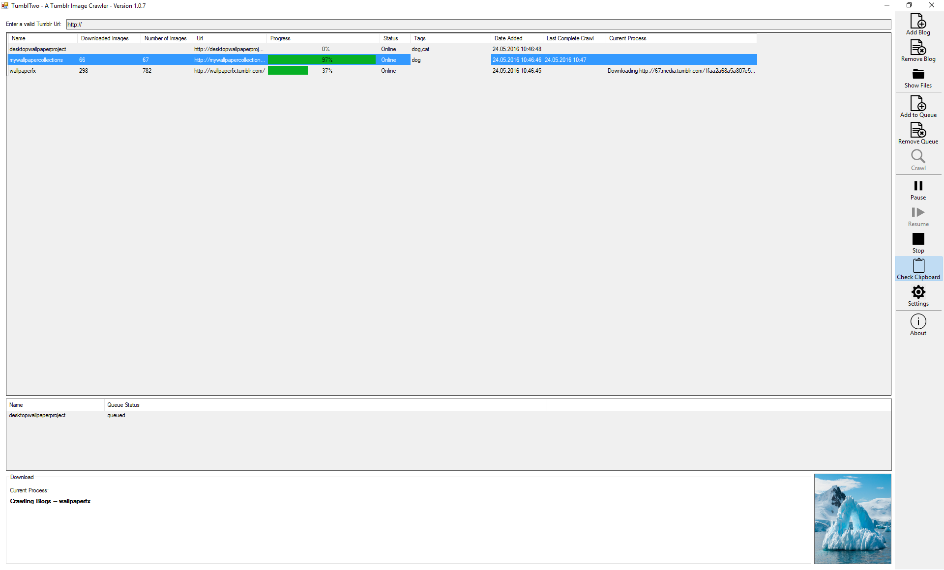 TumblTwo main screen